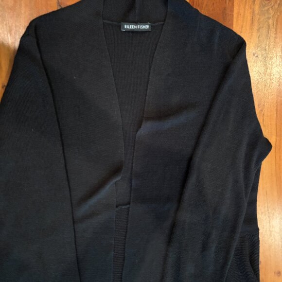 Eileen Fisher Open Front Cardigan Black Organic Cotton Linen XS - Picture 4 of 11